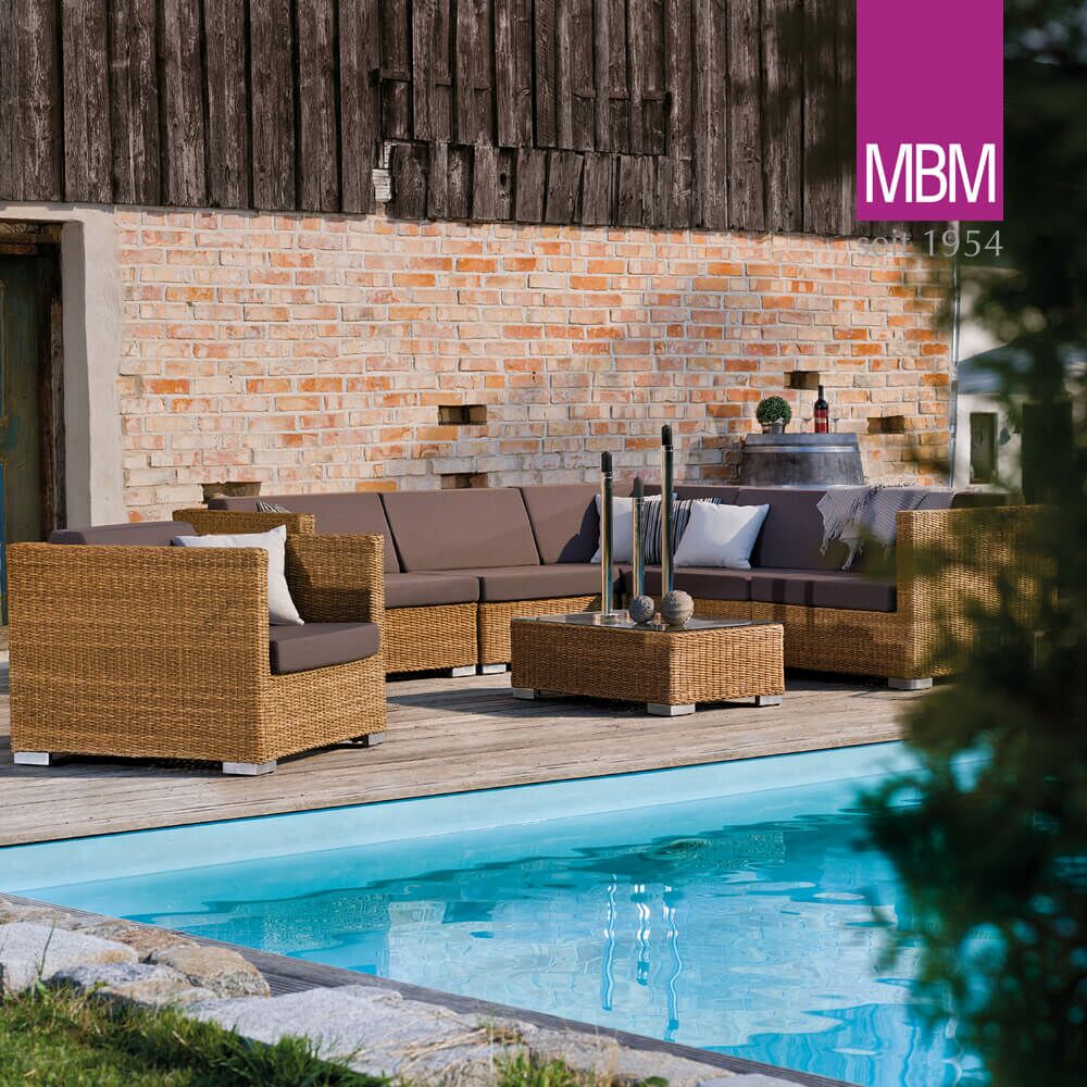  Garten Lounge Ecke Sofa - MBM - Alu & Geflecht - Braun - Quadratisch - Eckmodul Bellini