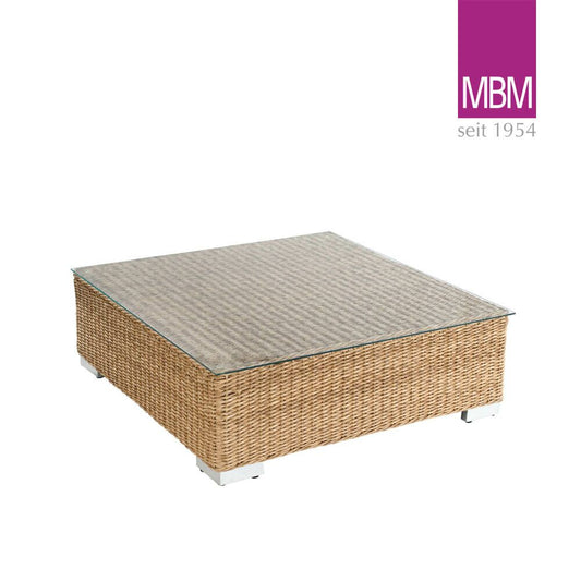  Garten Lounge Tisch Mit Glasplatte - MBM - Alu & Geflecht - Braun - 90x60x32cm - Loungetisch Bellini