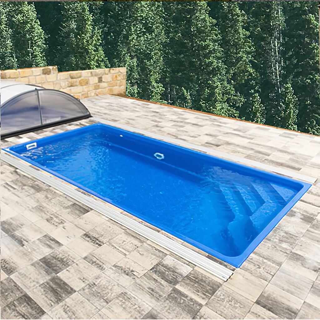  Garten Pool - Rechteckig - Breite Eckstufen - Glas-Verbundbecken - Komplettset - Bora Bora Saphir