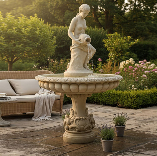  Garten Springbrunnen Aus Steinguss Mit Dekorativer Frauenfigur - Rosella