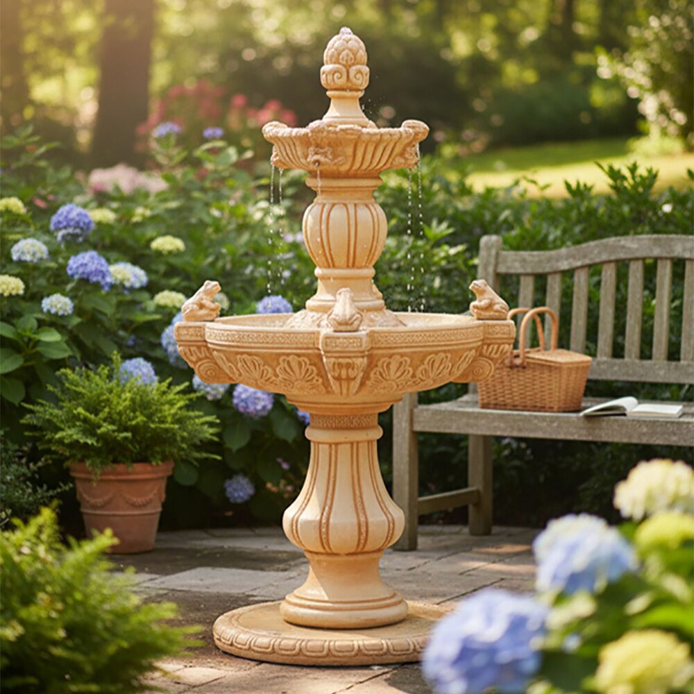  Garten Springbrunnen Aus Steinguss Mit Wasserspeienden Froschfiguren - Licia
