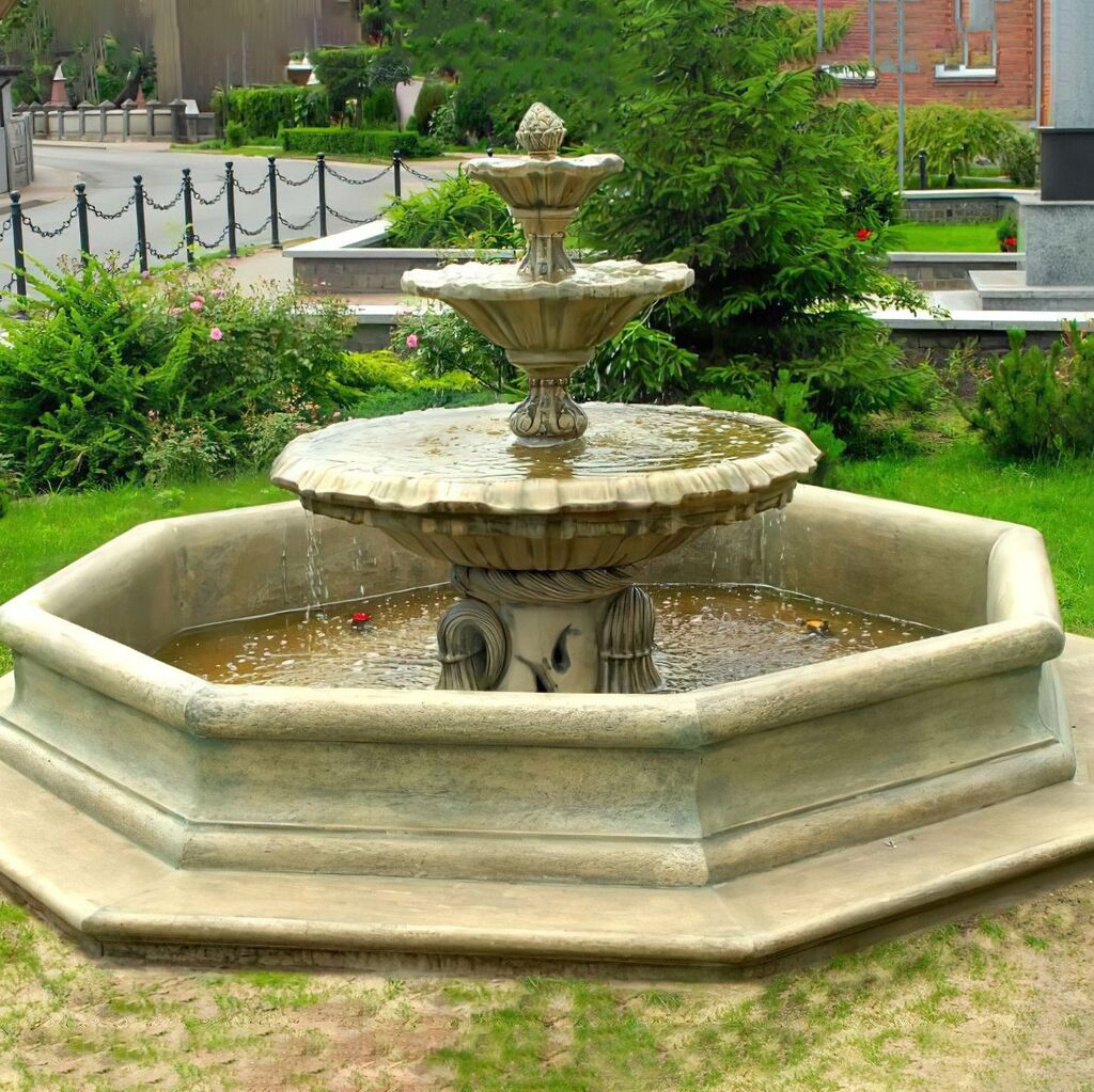  Garten Springbrunnen Set Aus Steinguss - Kaskadenbrunnen Mit Umrandung Und Pumpe - Virginia