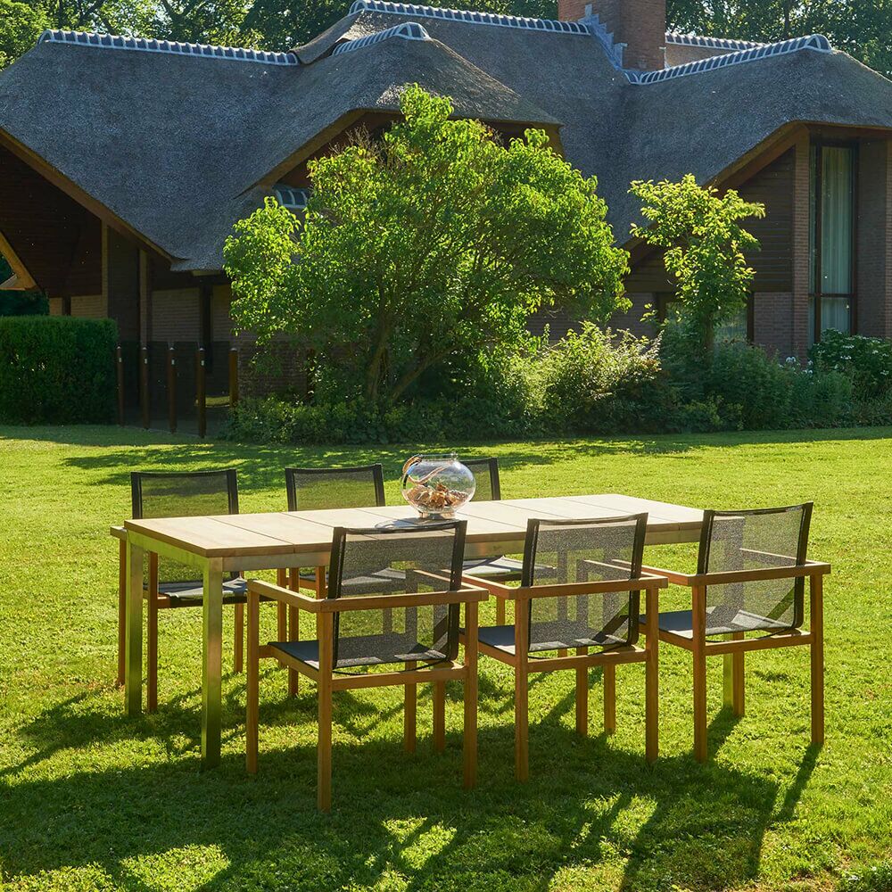  Garten Stapelstuhl Aus Teakholz & Kunststoffgewebe - Ethan Stapelstuhl
