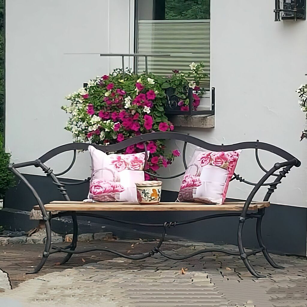  Gartenbank Aus Schmiedeeisen Mit Eichenholz - Binsaro