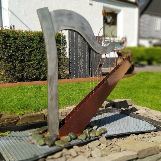  Gartenbrunnen Als Harfe - Edelstahl & Cortenstahl - Dokanga