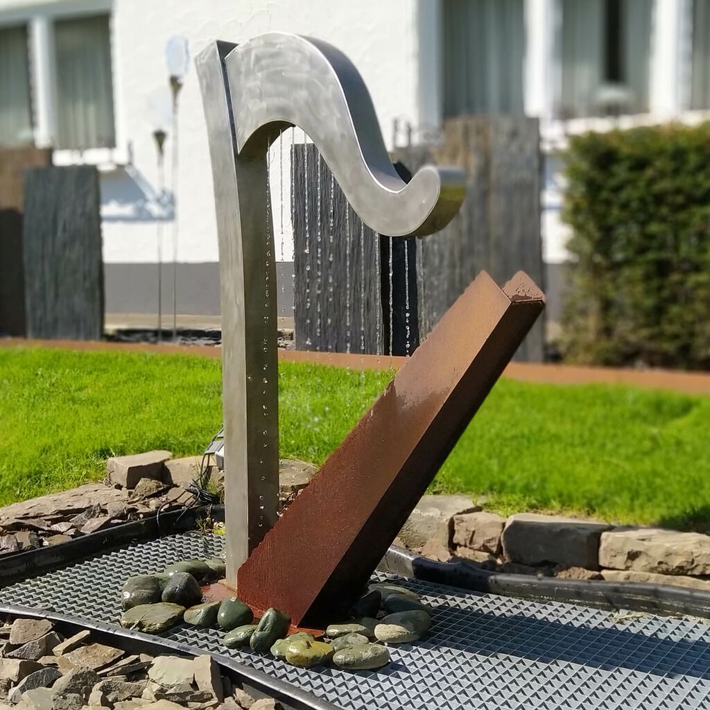  Gartenbrunnen Als Harfe - Edelstahl & Cortenstahl - Dokanga