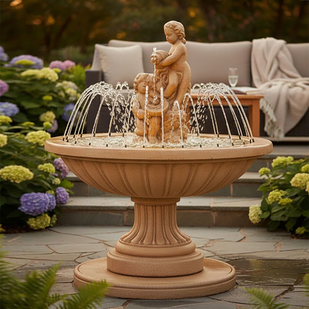  Gartenbrunnen Aus Steinguss Mit Dekorativer Putten Skulptur - Gianpiero