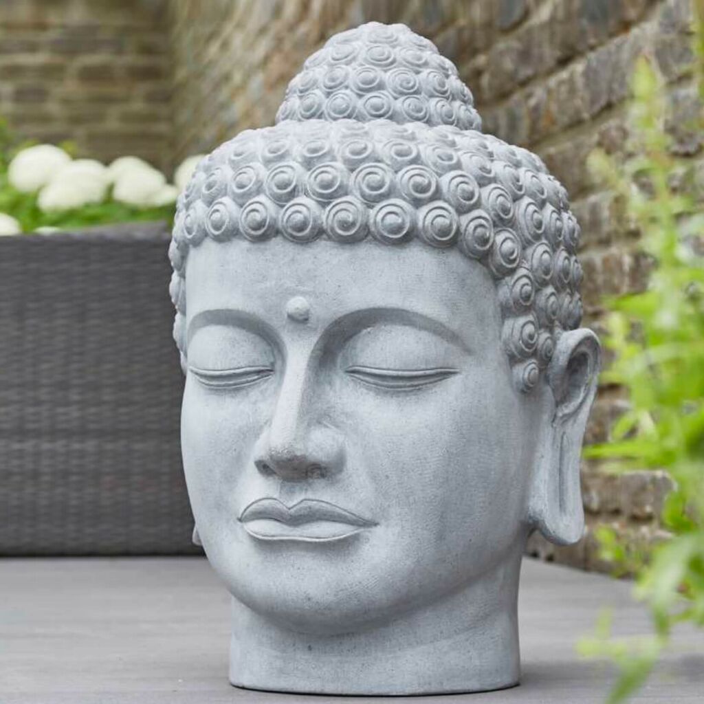 Gartendeko Buddha Kopf Aus Polystone - Zement Optik - Apricale