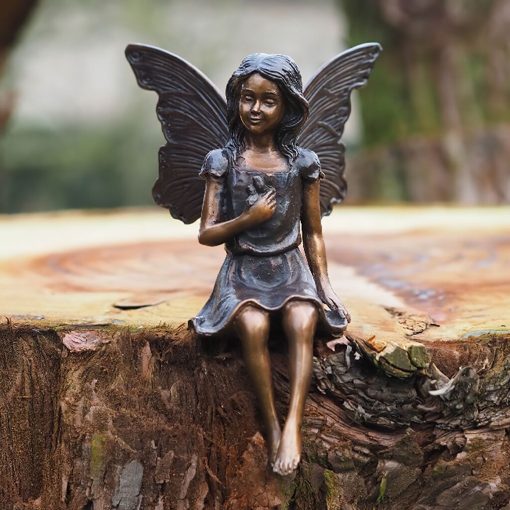  Gartenfigur Fee Sitzend Aus Bronze - Florana