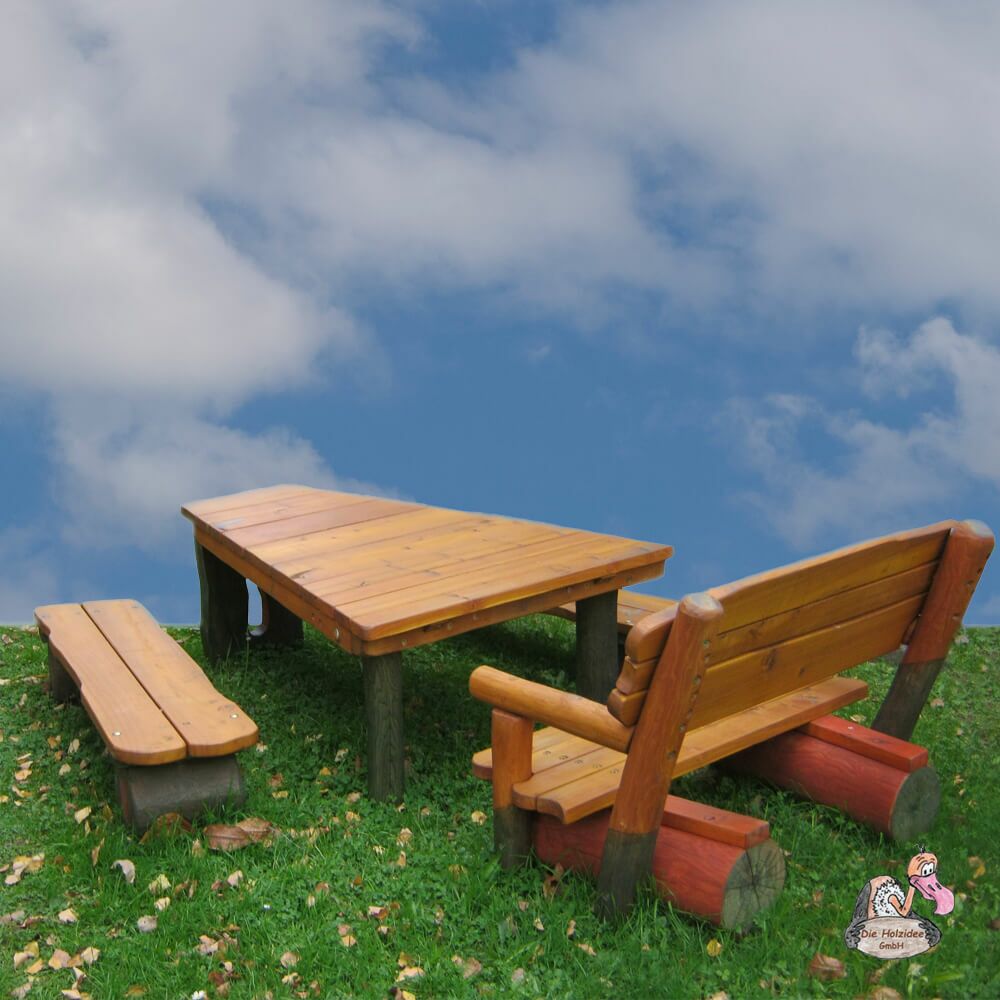  Gartenmöbel Set Für Kinder Aus Holz - Tisch Und Gartenbänke - Sitzgarnitur Zwergenland