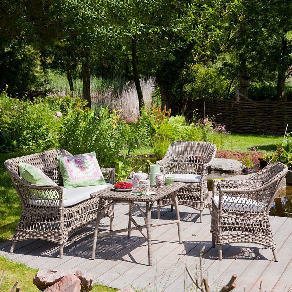  Gartensessel In Rattan Optik Mit Armlehnen In Antikgrau - Gartensessel Hedda