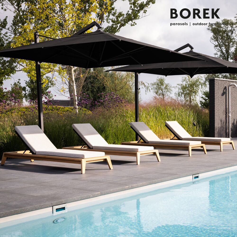  Gepolsterte Gartenliege Aus Teak Mit Rädern Und Verstellbarer Rückenlehne - Borek - Hybrid Lounger