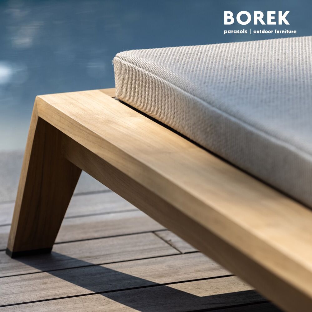  Gepolsterte Gartenliege Aus Teak Mit Rädern Und Verstellbarer Rückenlehne - Borek - Hybrid Lounger