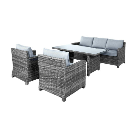  Graue Polyrattan Sitzgruppe - 5-Sitzer - Essecke Gurin
