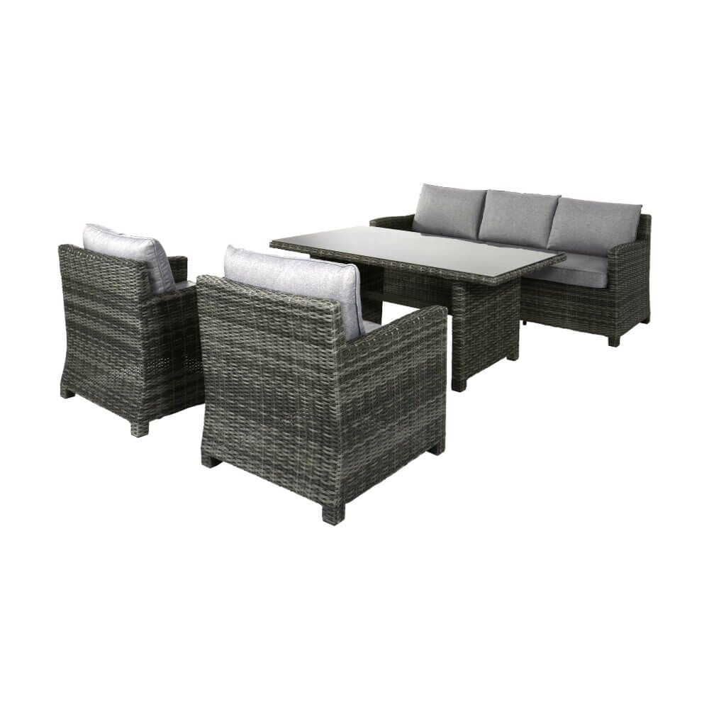  Graue Polyrattan Sitzgruppe - 5-Sitzer - Essecke Gurin