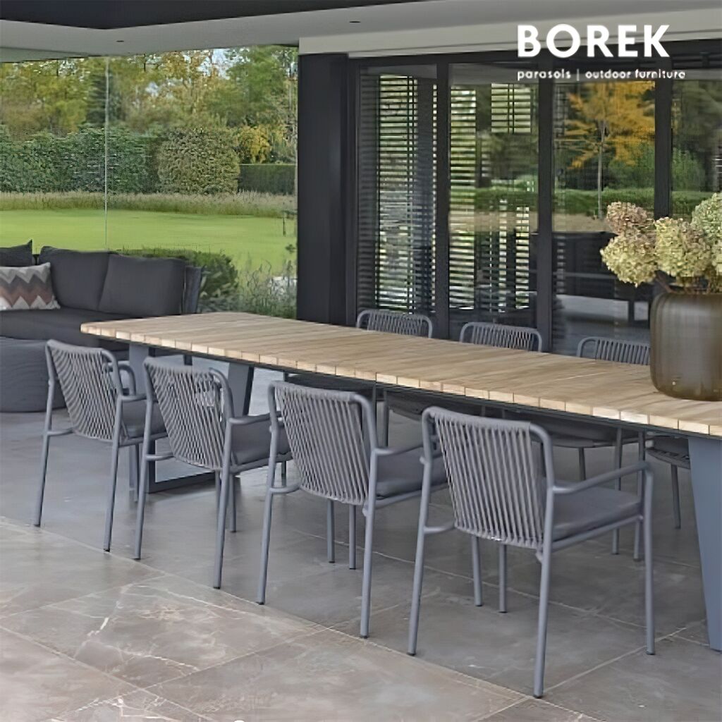  Grauer Borek Stapelstuhl Aus Aluminium Mit Armlehnen - Frias Stapelstuhl