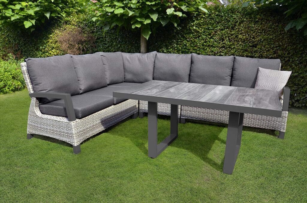  Graues XXL Loungesofa Für 7 Personen Aus Polyrattan Mit Polster - Sofa Thula