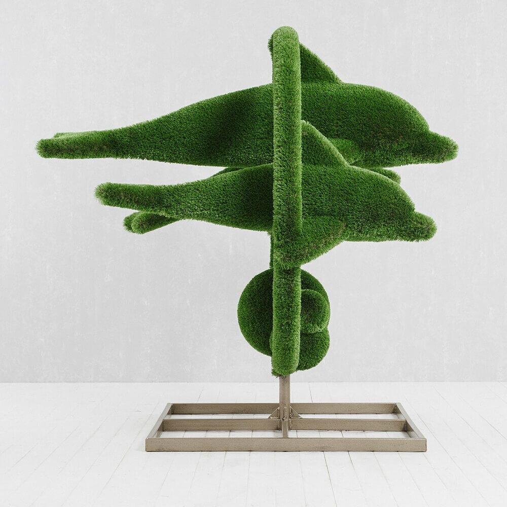  Große Gartenplastik Delfine - GFK & Kunstrasen - Hecken Skulptur - Flipper