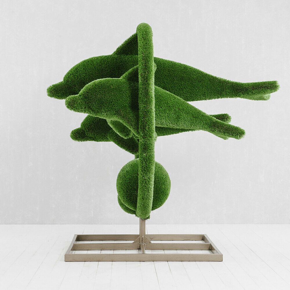  Große Gartenplastik Delfine - GFK & Kunstrasen - Hecken Skulptur - Flipper