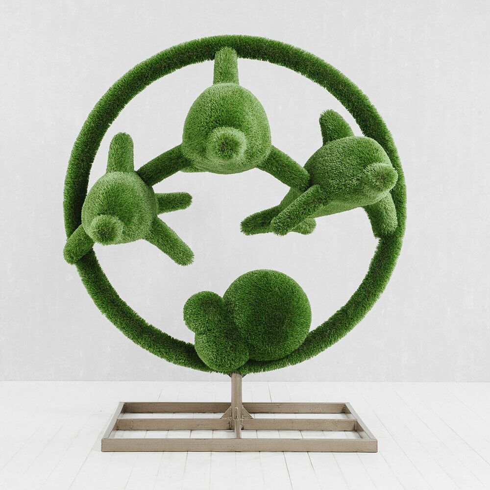  Große Gartenplastik Delfine - GFK & Kunstrasen - Hecken Skulptur - Flipper