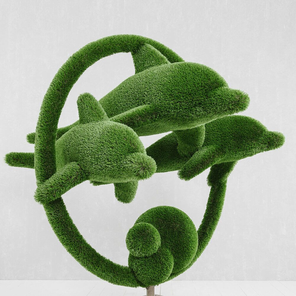  Große Gartenplastik Delfine - GFK & Kunstrasen - Hecken Skulptur - Flipper