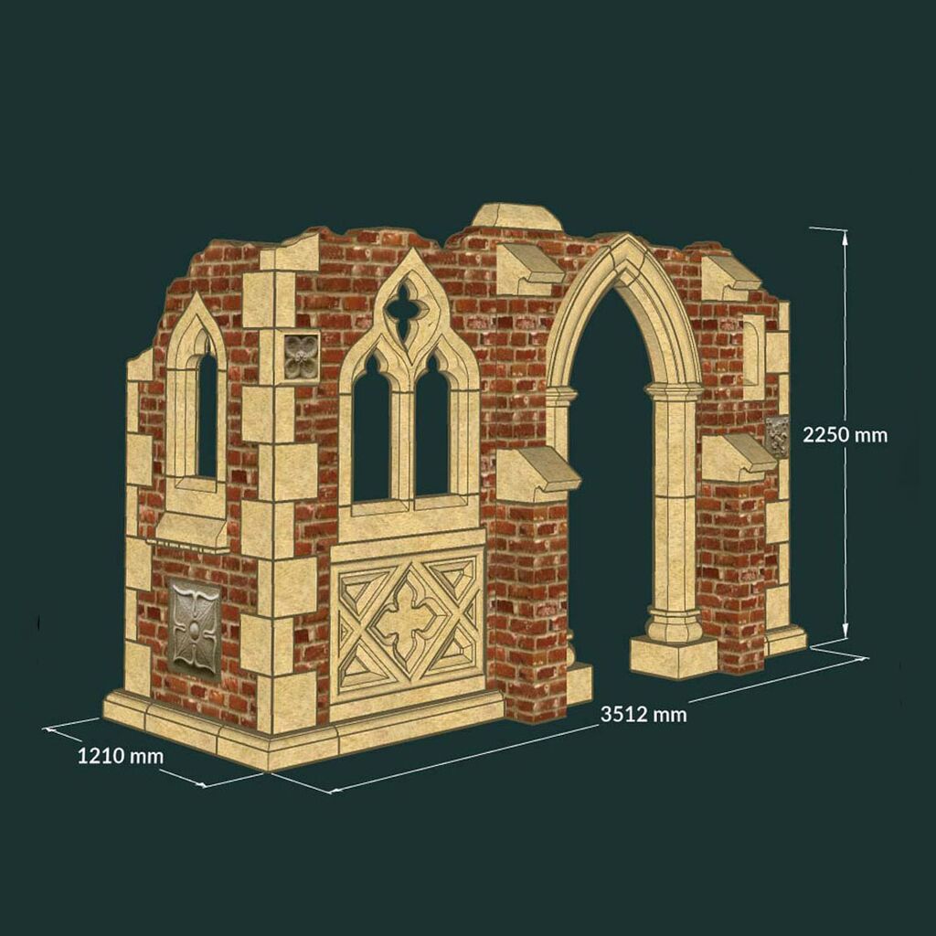  Große Gartenruinenmauer über Eck Mit Bogentor & Fenstern - Gillingham Ruin