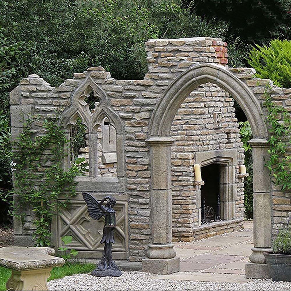  Große Gartenruinenmauer über Eck Mit Bogentor & Fenstern - Gillingham Ruin