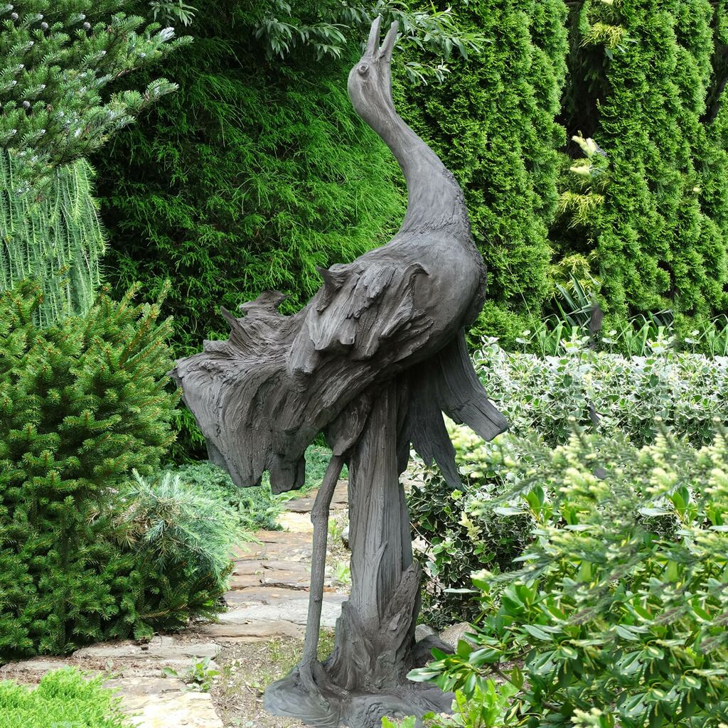  Große Gartenskulptur Kranich Aus Steinguss - Karuso