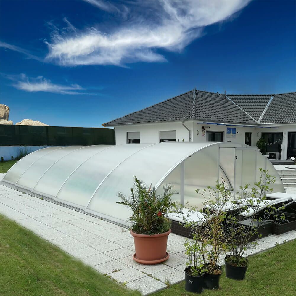  Große Vormontierte Poolabdeckung - 178cm Hoch - Abschließbar - Silber - Aus Aluminium & Polycarbonat - Azurit