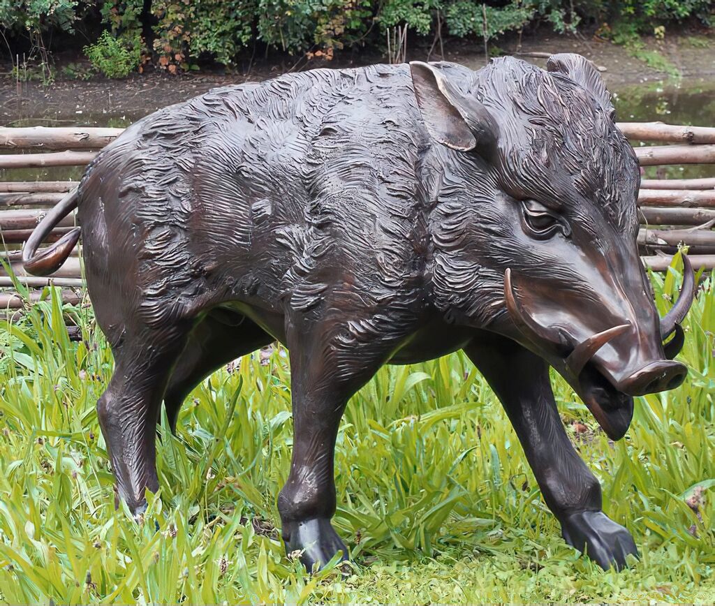  Große Wildschwein Figur Aus Bronze