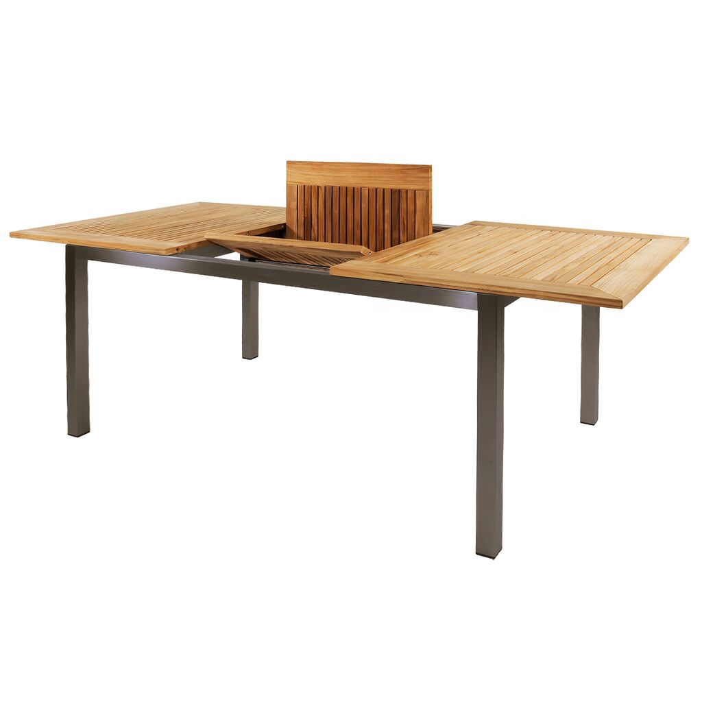  Großer Edelstahl Ausziehtisch Mit Teakholzplatte - 152/210cm - Miralo
