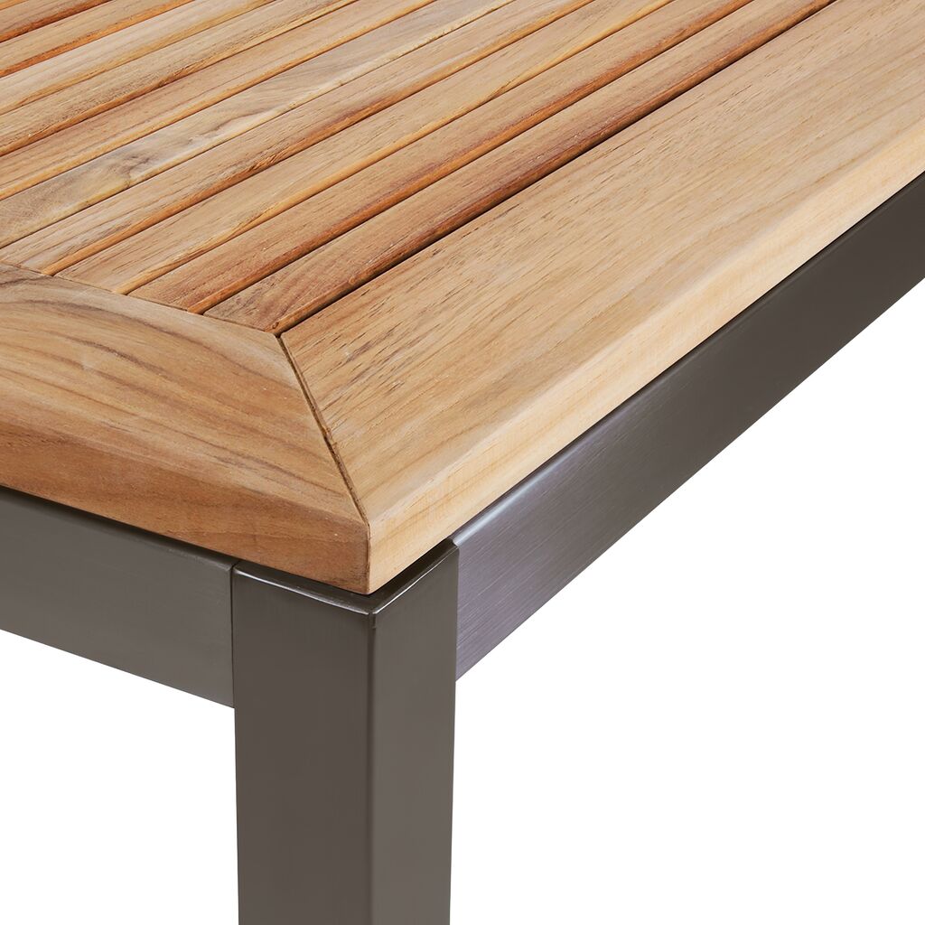  Großer Edelstahl Ausziehtisch Mit Teakholzplatte - 152/210cm - Miralo