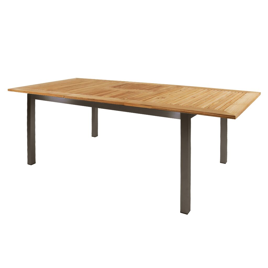  Großer Edelstahl Ausziehtisch Mit Teakholzplatte - 152/210cm - Miralo