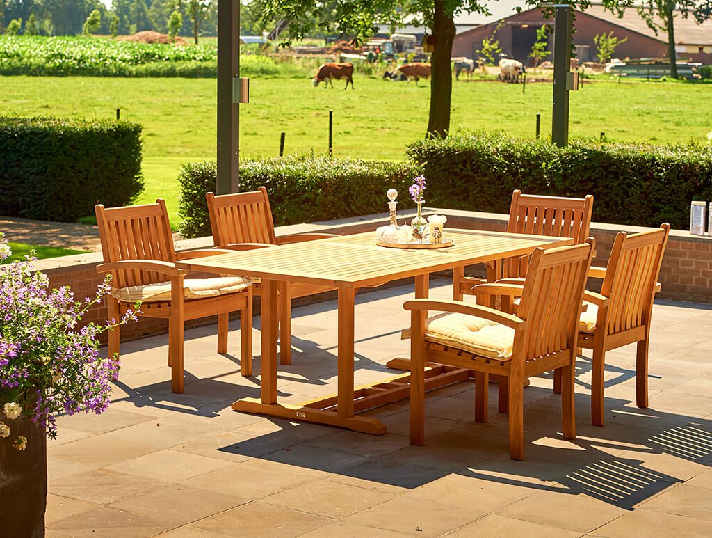  Großer Garten Holztisch - 200x100cm - Teakholz - Luke Gartentisch