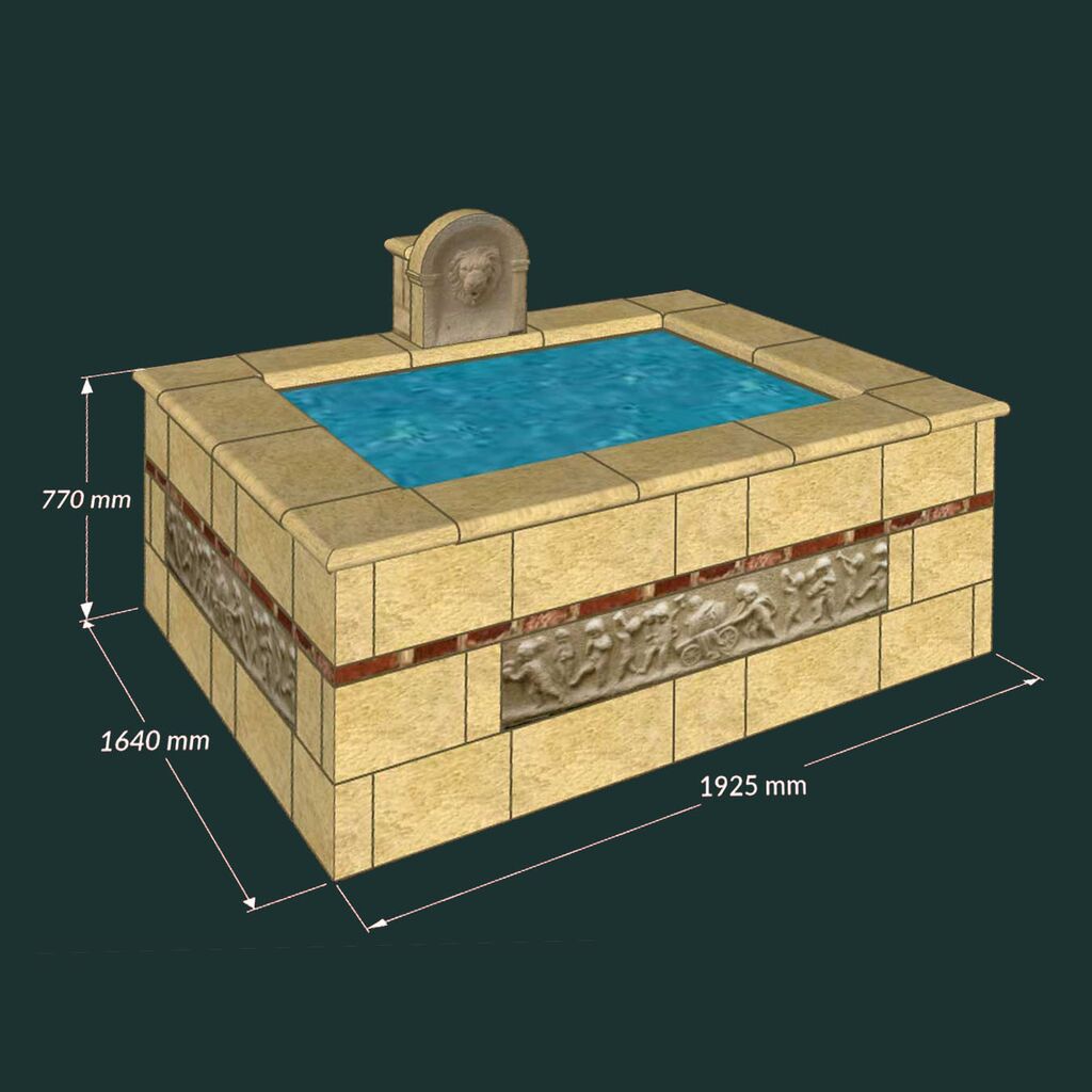  Großer Gartenbrunnen Eckig Mit Löwen Wasserspeier & Putten - Boddle Fountain