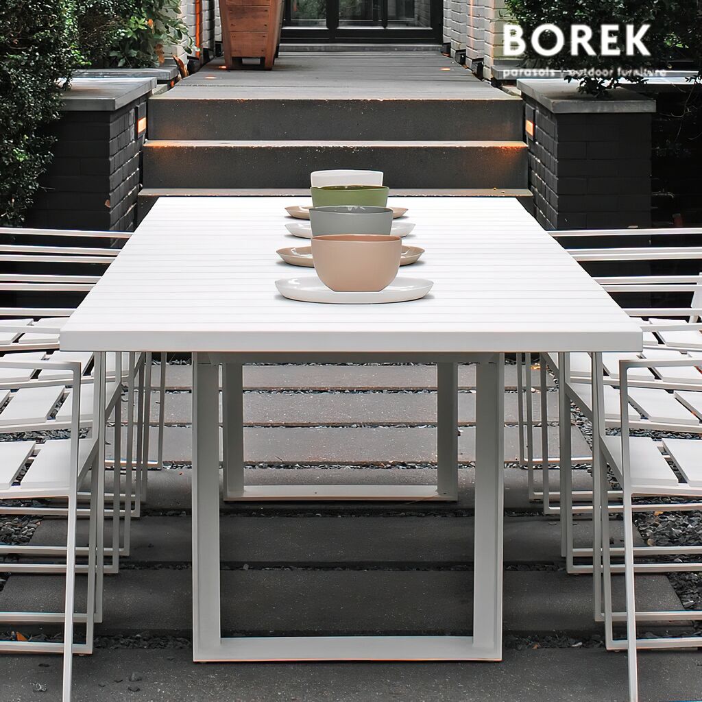  Großer Gartentisch Aus Aluminium - Borek - 75x305x100cm - Modern - Weiß - Samos Tisch