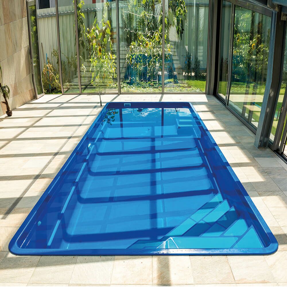  Großer GFK Pool - 350x820cm - Mit 2 Treppen - Glas-Verbundbecken - Rechteckig - Komplettset - Brasilia Pyrit
