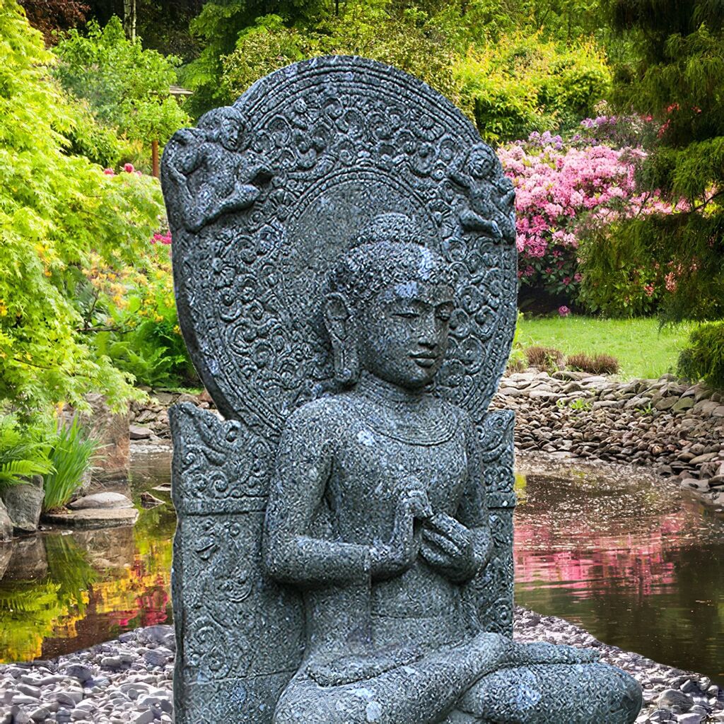  Großer Sitzender Buddha Aus Basanit Gehauen - Shamla