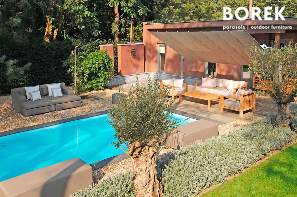  Großer Sonnenschirm Mit 2 Ständern - Aluminium - Rechteckig - Kippbar - Sonnensegel - New Flexy Sonnenschutz