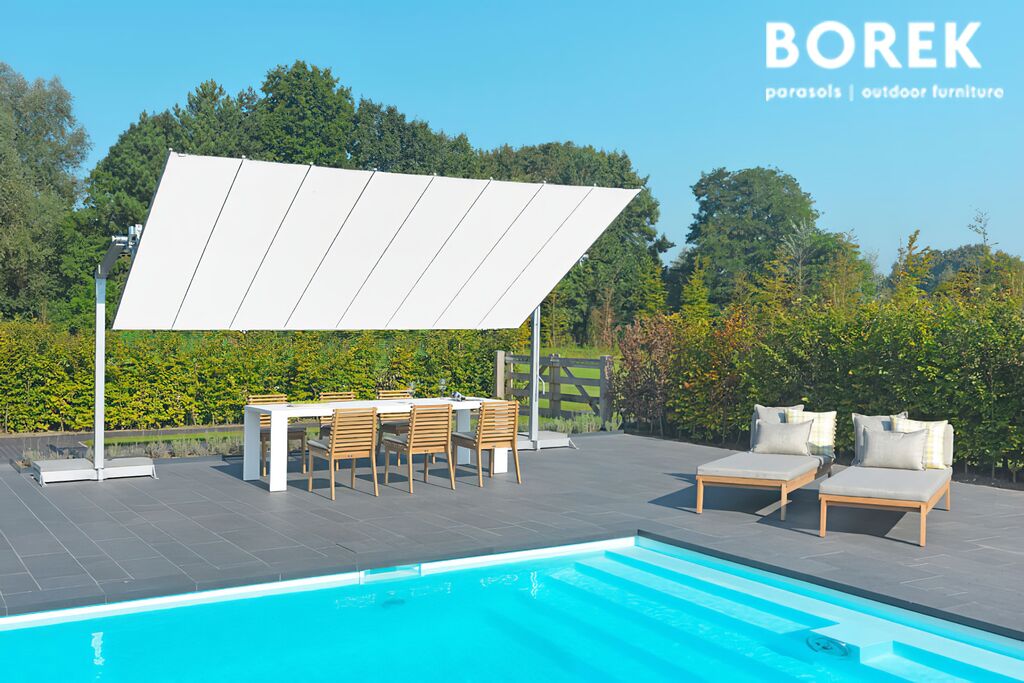  Großer Sonnenschirm Mit 2 Ständern - Aluminium - Rechteckig - Kippbar - Sonnensegel - New Flexy Sonnenschutz