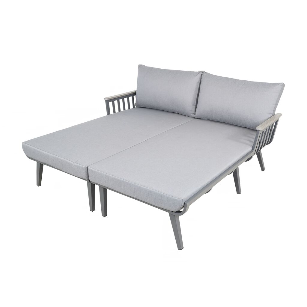  Großes Alu Gartenbett 2-teilig Mit Olefin-Auflagen Und Armlehnen - Luira
