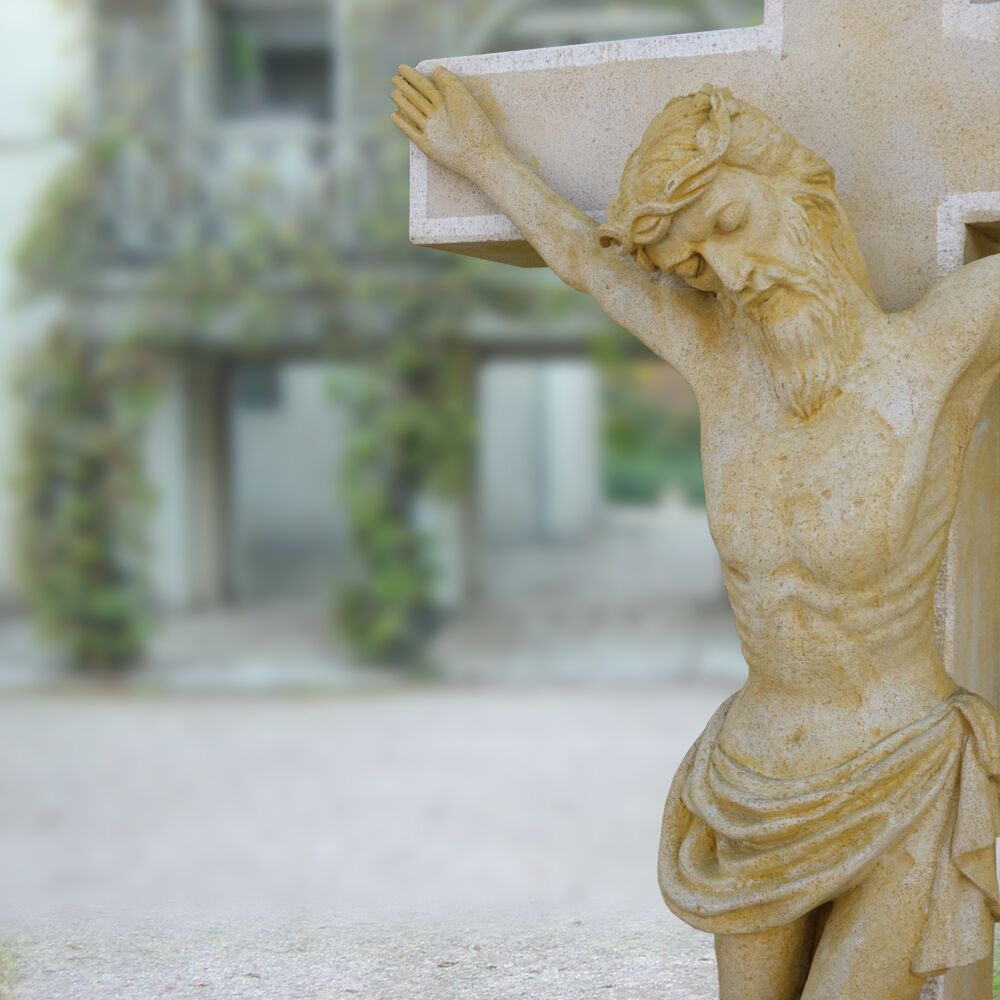  Großes Stein Kreuz Mit Jesus Figur - Jesus Cruzifix