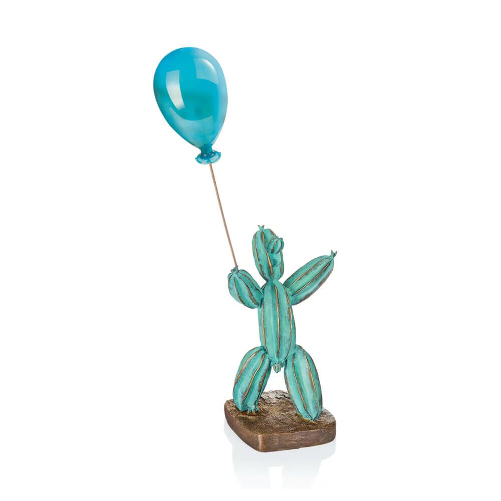  Grüne Bronze Kunstfigur Mit Luftballon - Limitiert - Kaktusmann