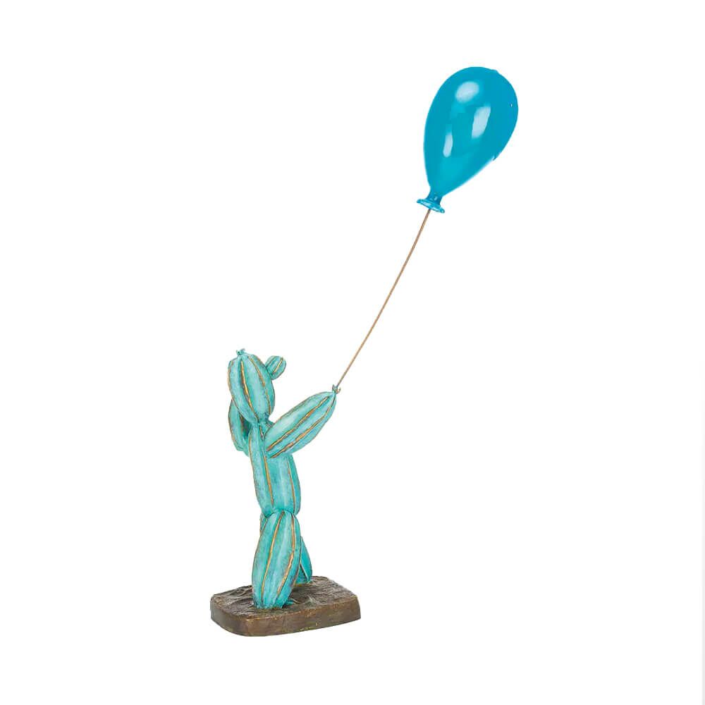  Grüne Bronze Kunstfigur Mit Luftballon - Limitiert - Kaktusmann