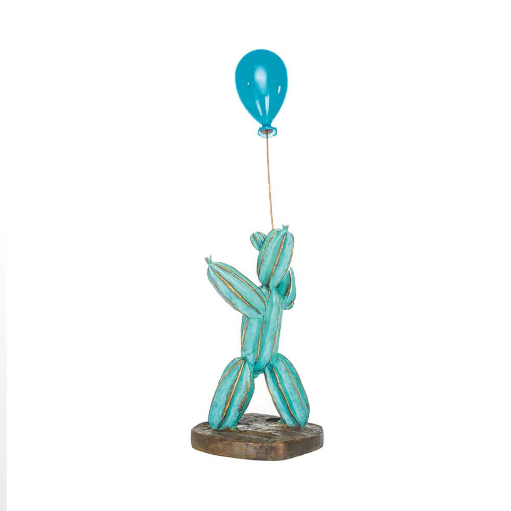  Grüne Bronze Kunstfigur Mit Luftballon - Limitiert - Kaktusmann