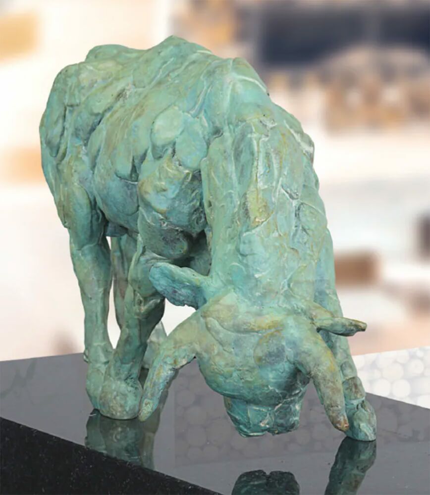  Grüner Bronzestier Limitiert Auf Granitsockel - Sonnen Säen