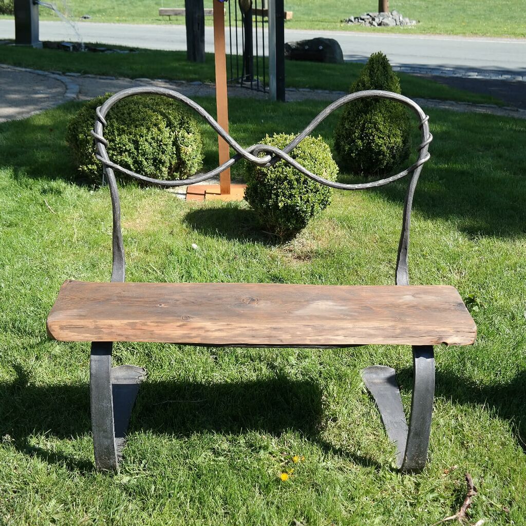  Handgeschmiedete Gartenbank Für 2 Personen Mit Holz - Panca Di Coppia