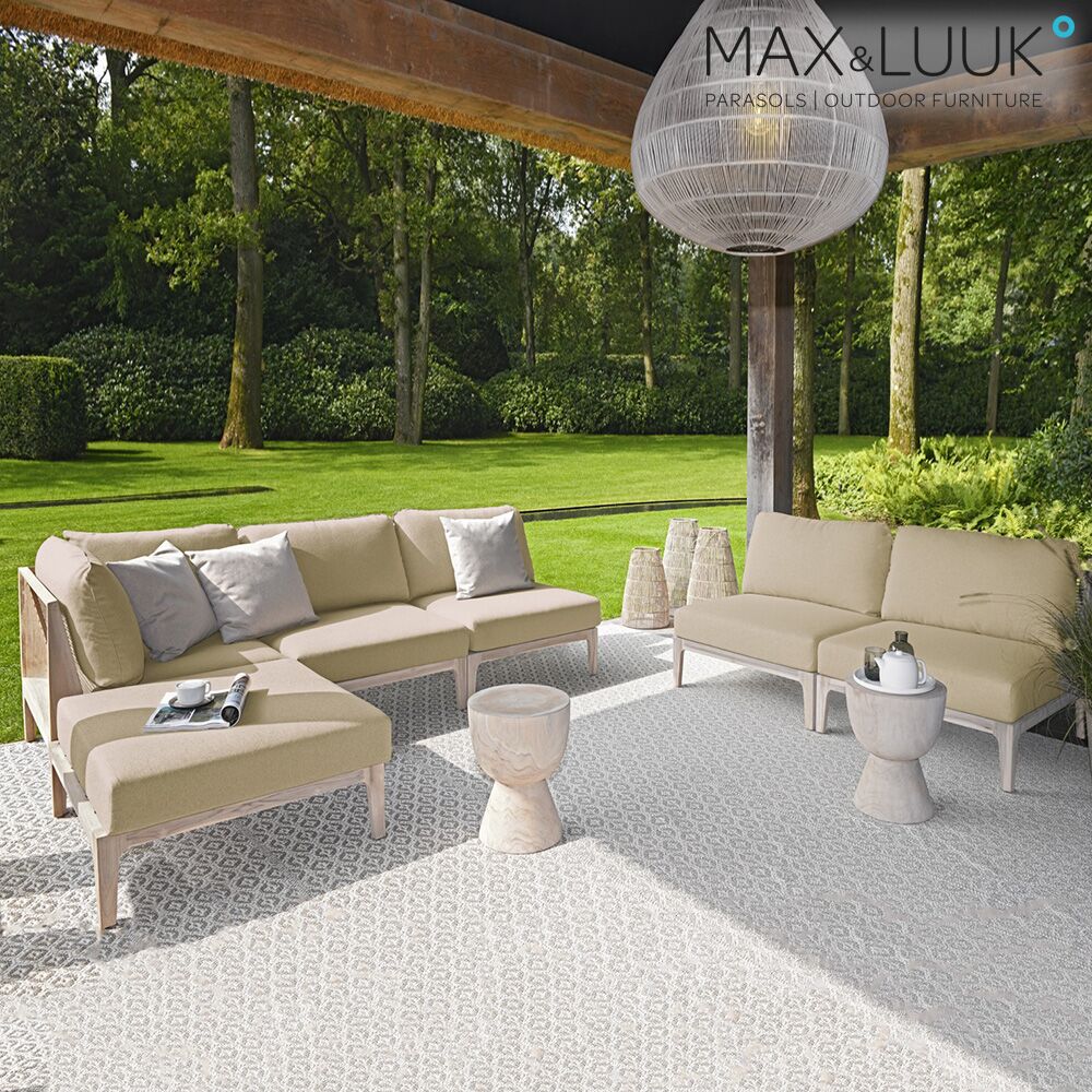  Heller Teak Loungehocker Für Den Garten Von Max & Luuk - Mit Kissen - Tyler Loungehocker