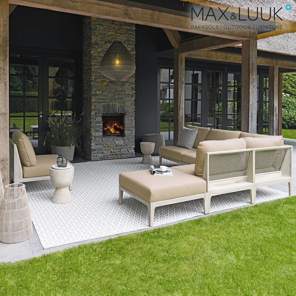  Heller Teak Loungehocker Für Den Garten Von Max & Luuk - Mit Kissen - Tyler Loungehocker