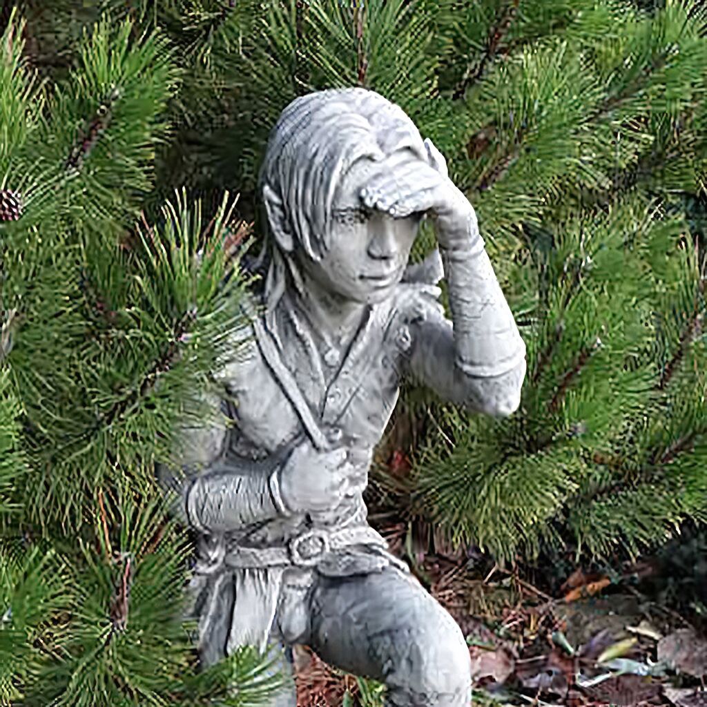  Hockender Gartenelf Aus Antikgrauem Stein - Filius
